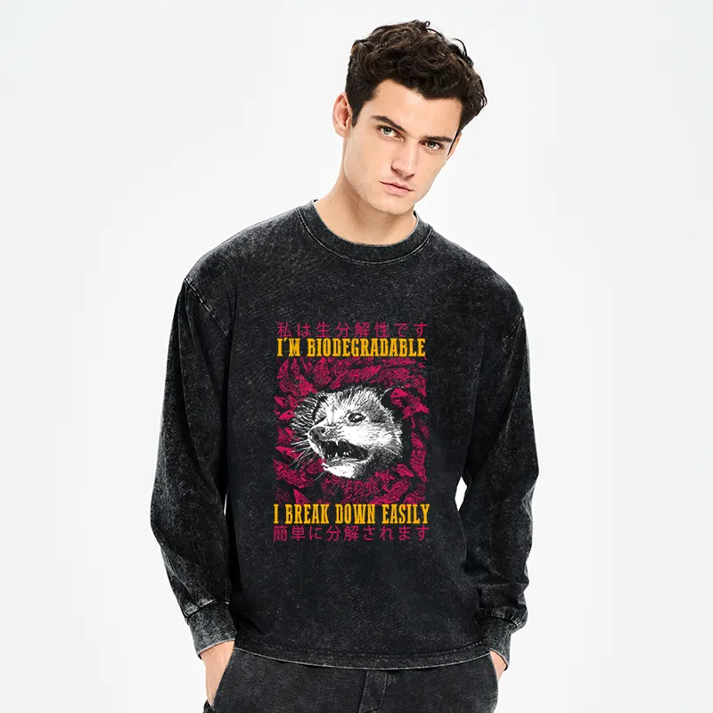 Tokyo-Tiger An Easily Breakable Opossum Washed Long Sleeve T-Shirt