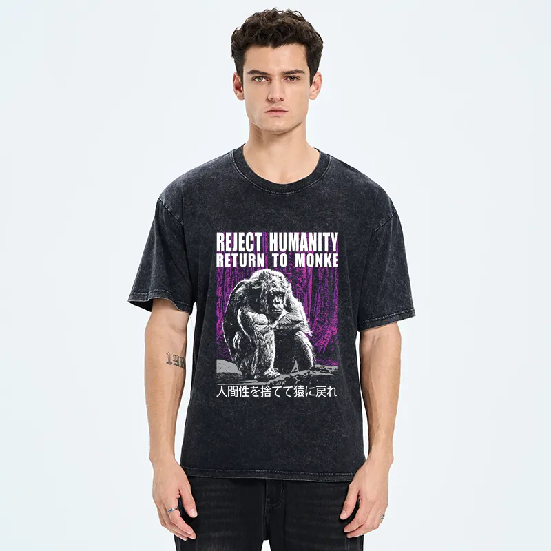 Tokyo-Tiger Reject Humanity Return To Monkey Washed T-Shirt