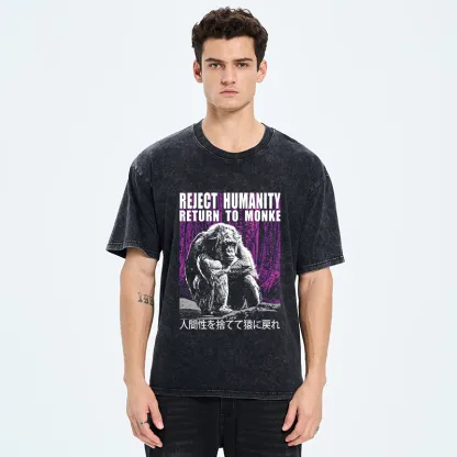 Tokyo-Tiger Reject Humanity Return To Monkey Washed T-Shirt