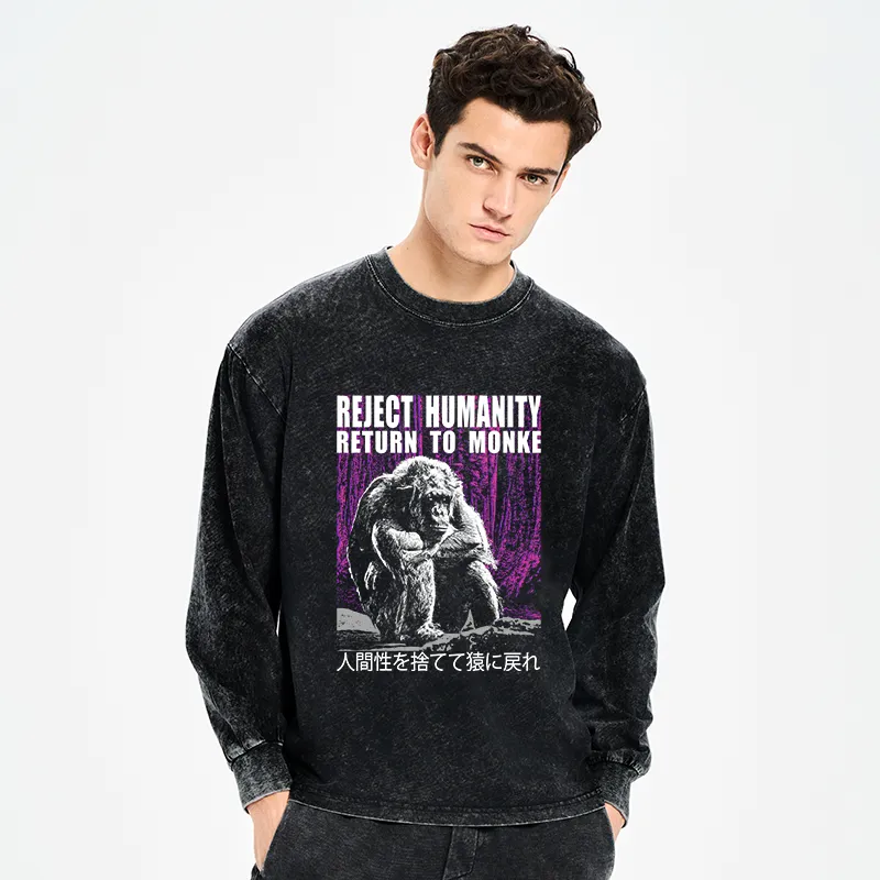 Tokyo-Tiger Reject Humanity Return To Monkey Washed Long Sleeve T-Shirt