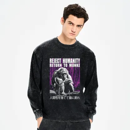 Tokyo-Tiger Reject Humanity Return To Monkey Washed Long Sleeve T-Shirt