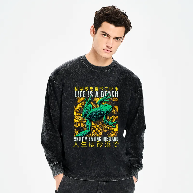 Tokyo-Tiger Life Is A Beach I'M Eating The Sand Washed Long Sleeve T-Shirt