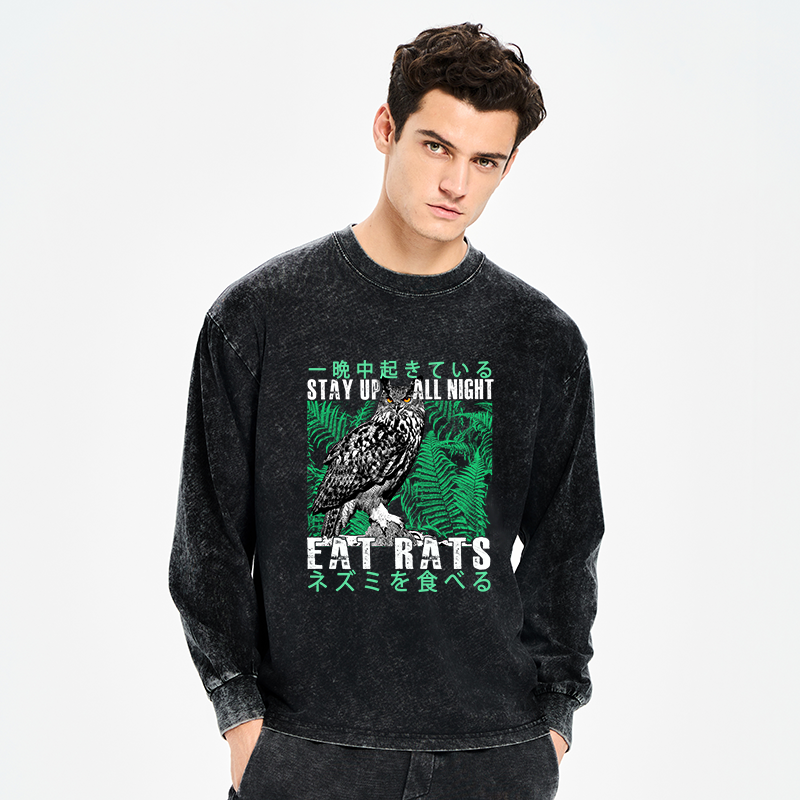 Tokyo-Tiger Owls Prey On Rats At Night Washed Long Sleeve T-Shirt