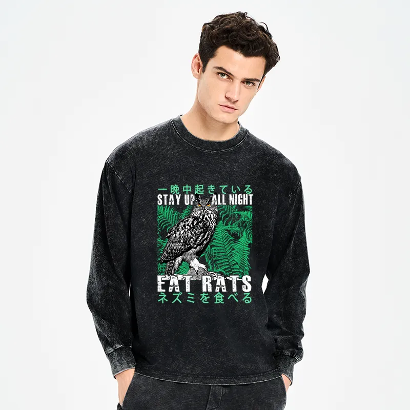 Tokyo-Tiger Owls Prey On Rats At Night Washed Long Sleeve T-Shirt