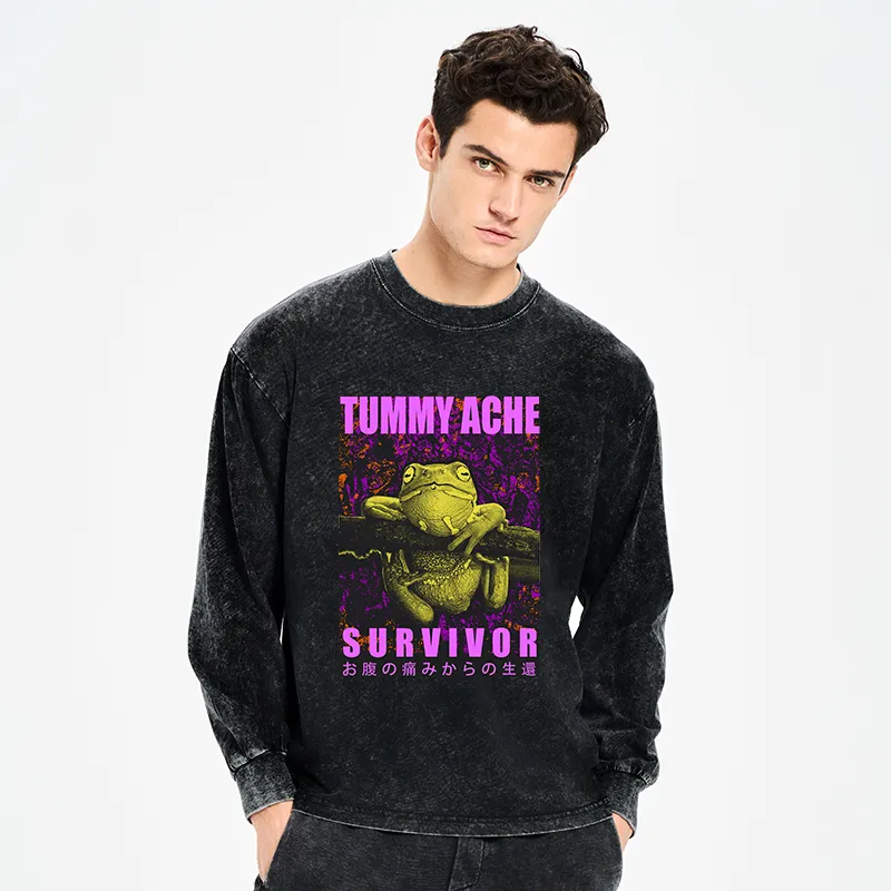 Tokyo-Tiger A Frog With Stomachache Washed Long Sleeve T-Shirt