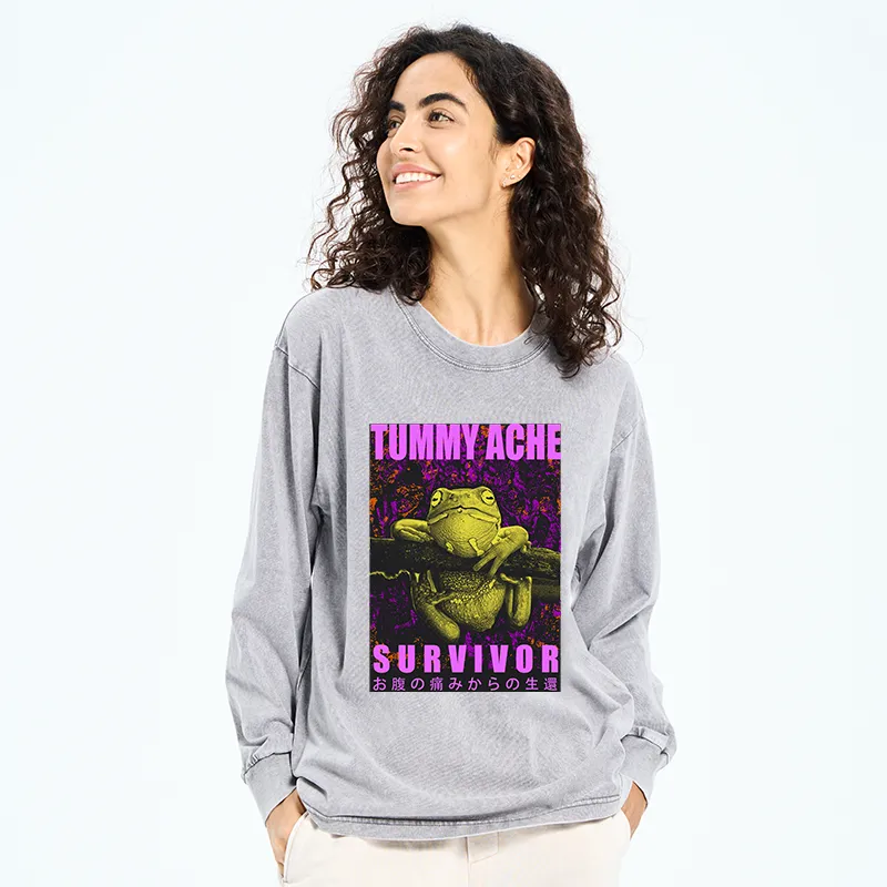 Tokyo-Tiger A Frog With Stomachache Washed Long Sleeve T-Shirt
