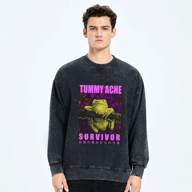 Tokyo-Tiger A Frog With Stomachache Washed Sweatshirt