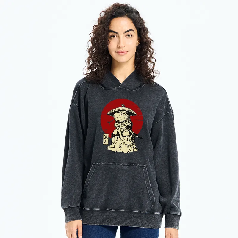 Tokyo-Tiger Rounin Japanese Frog Samurai Washed Hoodie