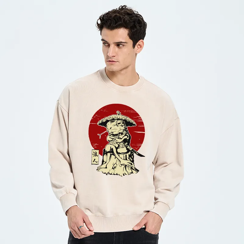 Tokyo-Tiger Rounin Japanese Frog Samurai Washed Sweatshirt