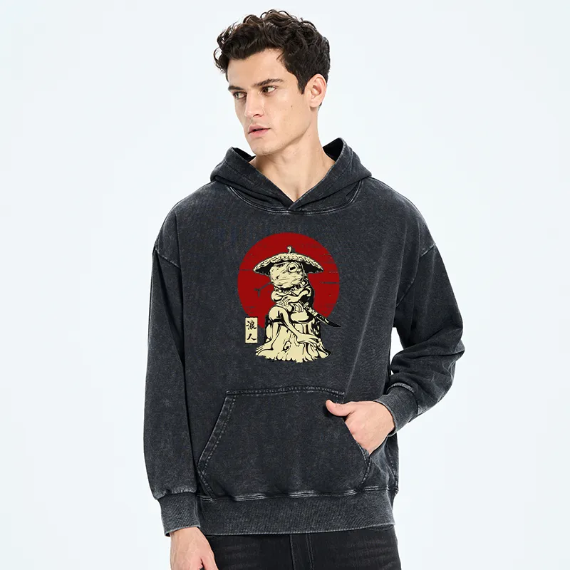 Tokyo-Tiger Rounin Japanese Frog Samurai Washed Hoodie