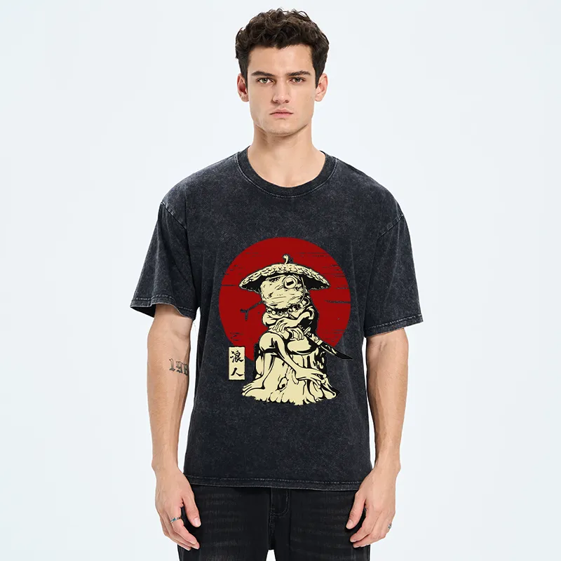 Tokyo-Tiger Rounin Japanese Frog Samurai Washed T-Shirt