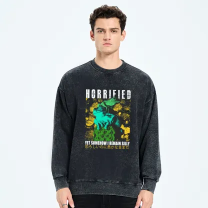 Tokyo-Tiger Horrified Two Frogs Funny Washed Sweatshirt