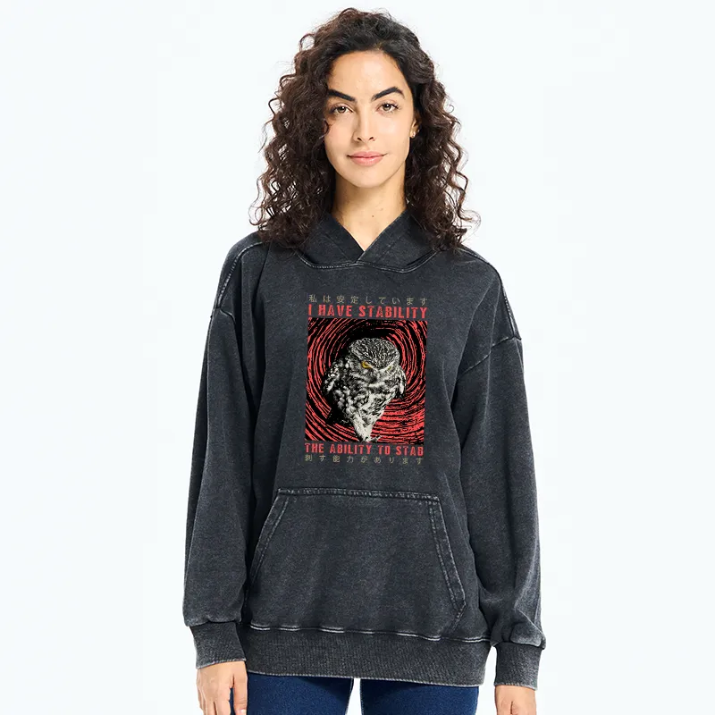 Tokyo-Tiger I Have Stability Owl Washed Hoodie