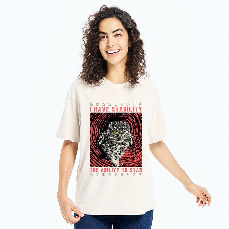 Tokyo-Tiger I Have Stability Owl Washed T-Shirt