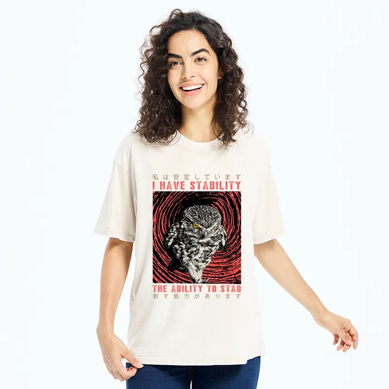 Tokyo-Tiger I Have Stability Owl Washed T-Shirt