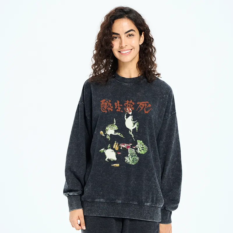 Tokyo-Tiger Japanese Frog Osake Kanji Washed Sweatshirt