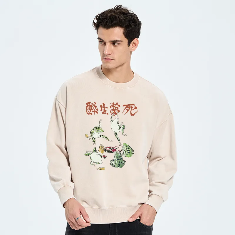 Tokyo-Tiger Japanese Frog Osake Kanji Washed Sweatshirt