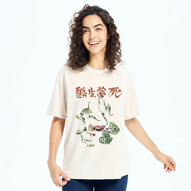 Tokyo-Tiger Japanese Frog Osake Kanji Washed T-Shirt