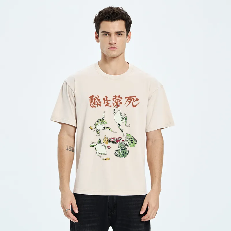 Tokyo-Tiger Japanese Frog Osake Kanji Washed T-Shirt