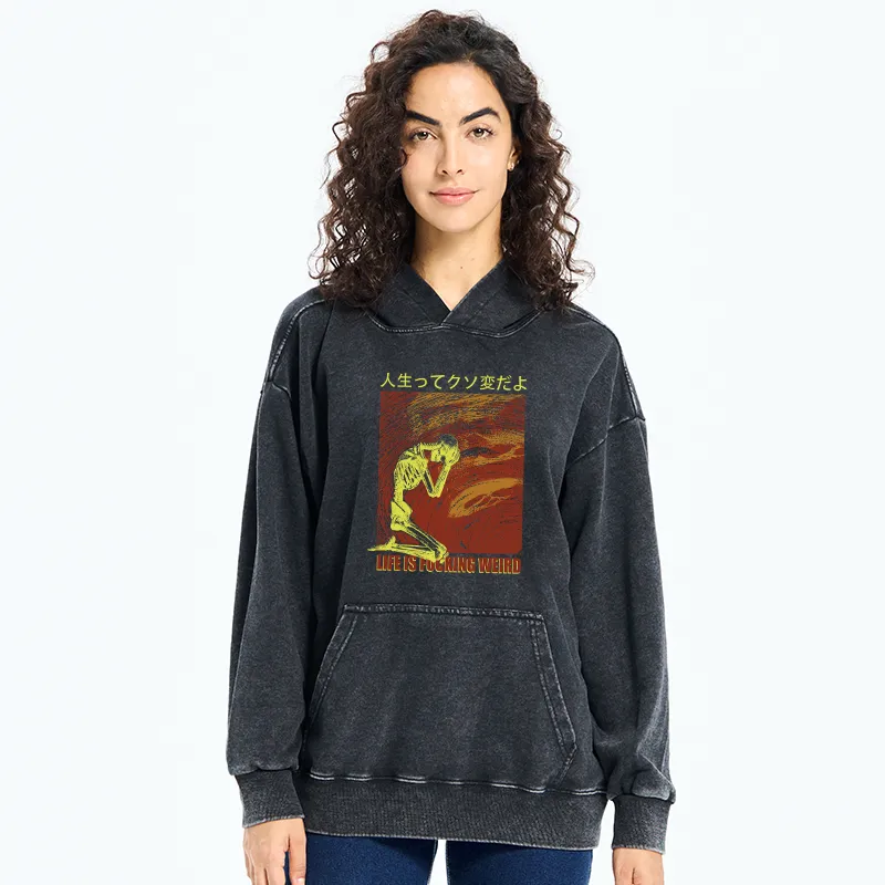 Tokyo-Tiger Skeleton Life is Fu Washed Hoodie