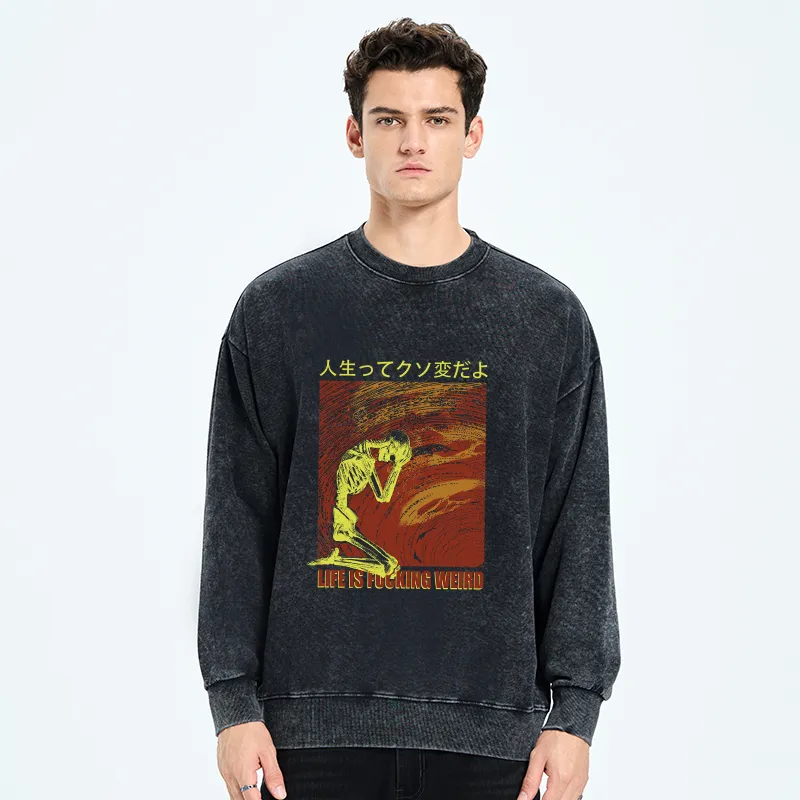 Tokyo-Tiger Skeleton Life is Fu Washed Sweatshirt