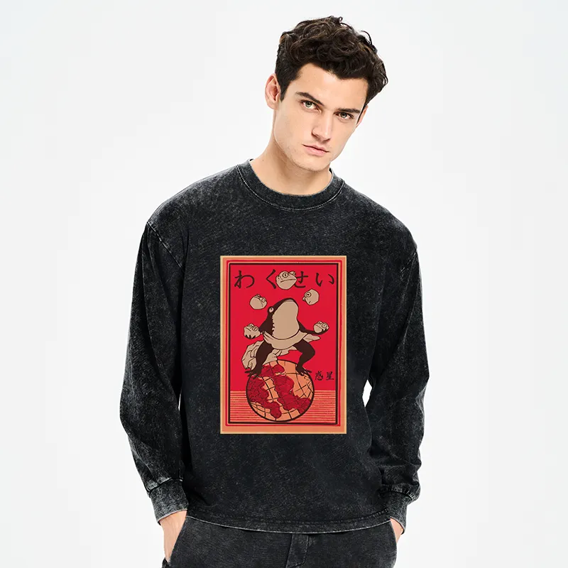 Tokyo-Tiger Wakusei Frog Funny Washed Long Sleeve T-Shirt