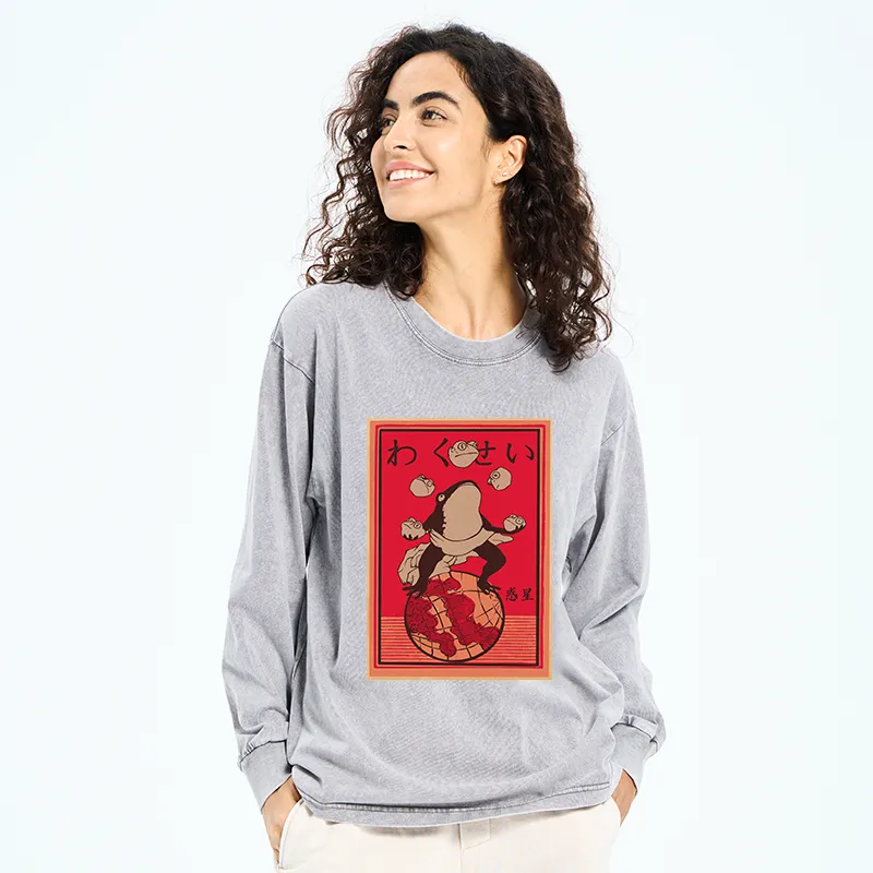Tokyo-Tiger Wakusei Frog Funny Washed Long Sleeve T-Shirt