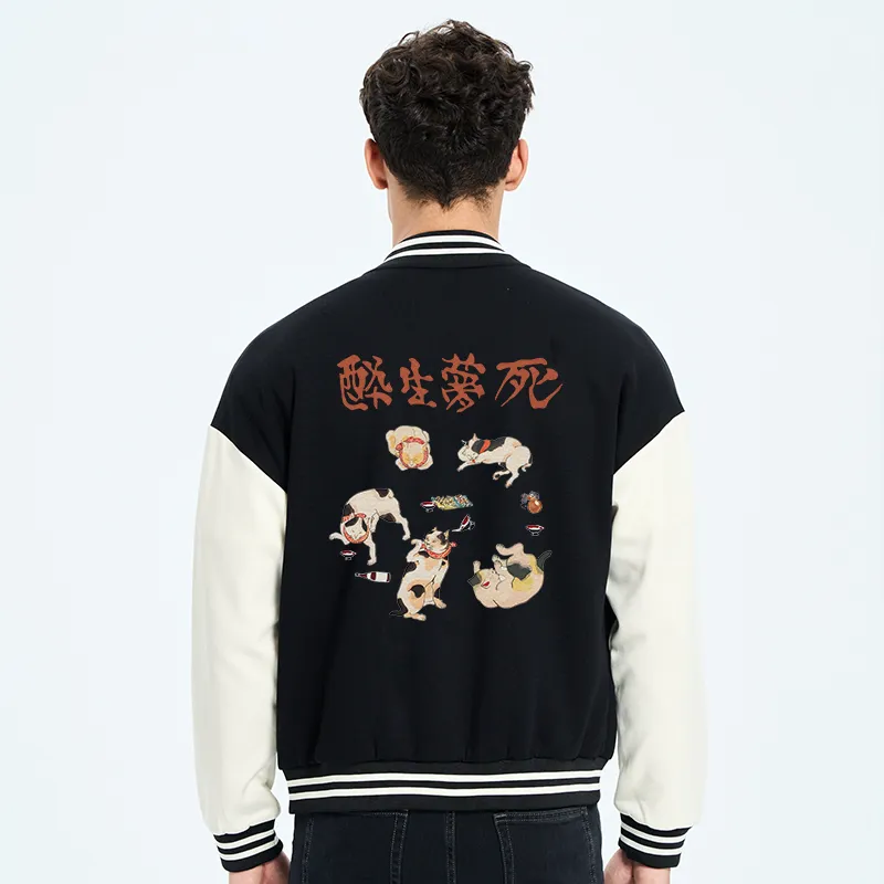 Tokyo-Tiger Drunken Cats Embroidery Varsity Jacket