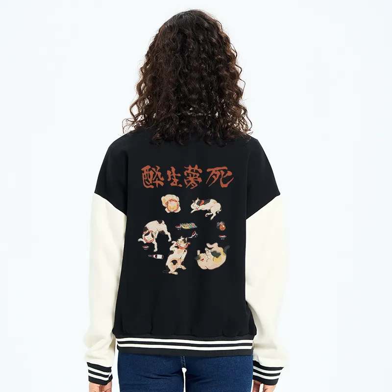 Tokyo-Tiger Drunken Cats Embroidery Varsity Jacket