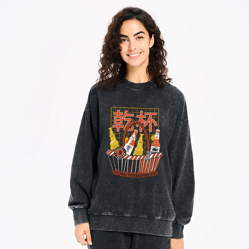 Tokyo-Tiger Have A Beer Together Washed Sweatshirt