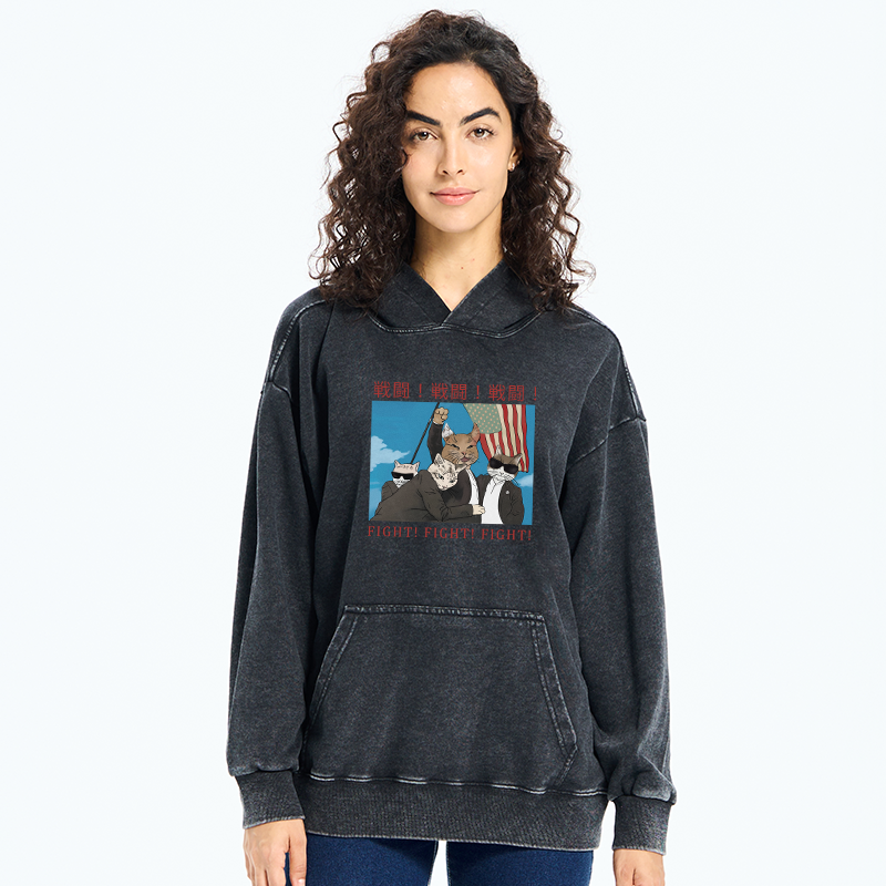 Tokyo-Tiger Fight Cat Japanese Washed Hoodie