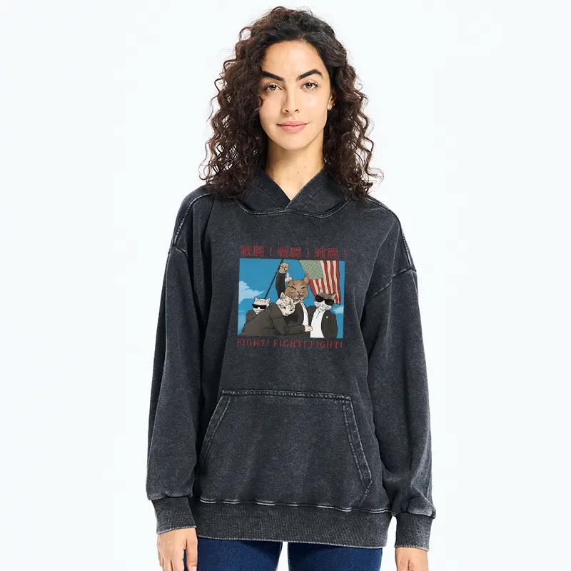 Tokyo-Tiger Fight Cat Japanese Washed Hoodie