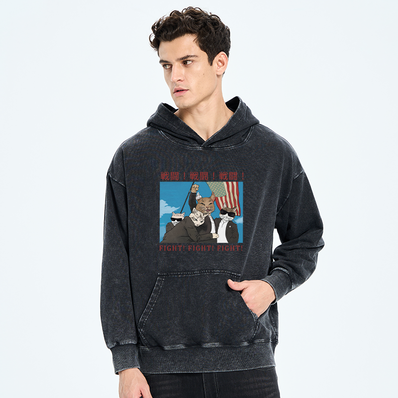 Tokyo-Tiger Fight Cat Japanese Washed Hoodie