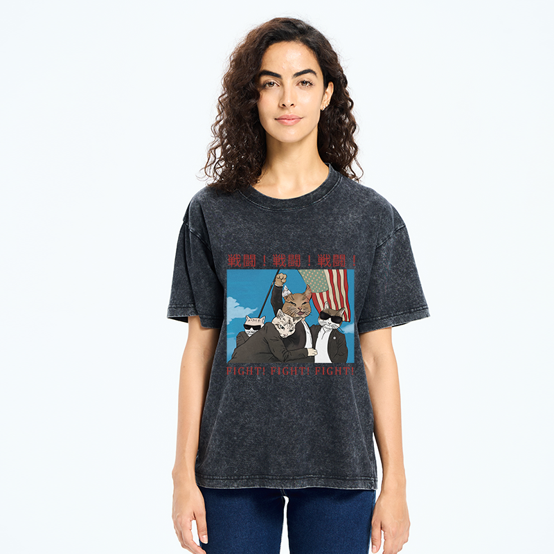 Tokyo-Tiger Fight Cat Japanese Washed T-Shirt