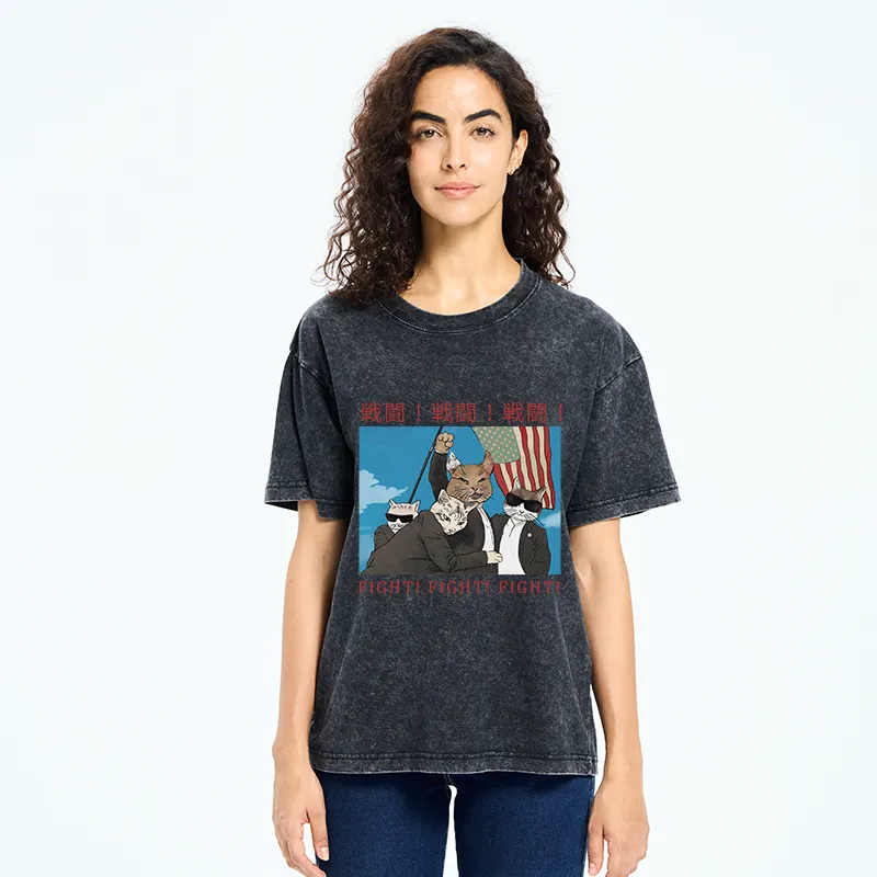 Tokyo-Tiger Fight Cat Japanese Washed T-Shirt
