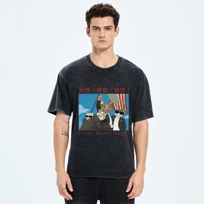 Tokyo-Tiger Fight Cat Japanese Washed T-Shirt