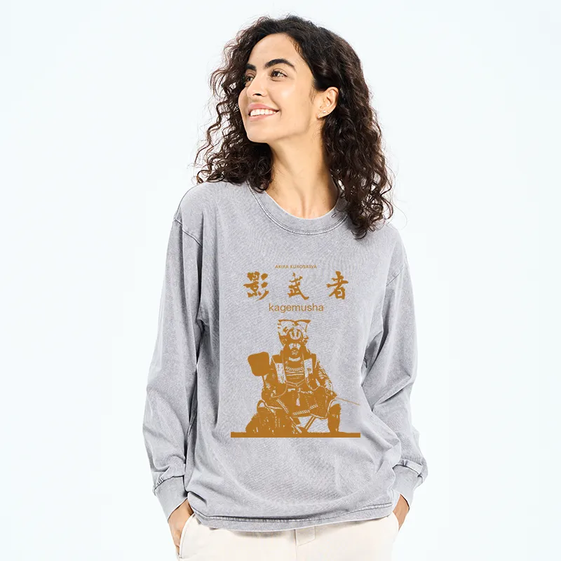 Tokyo-Tiger Japanese Shadow Samurai Washed Long Sleeve T-Shirt