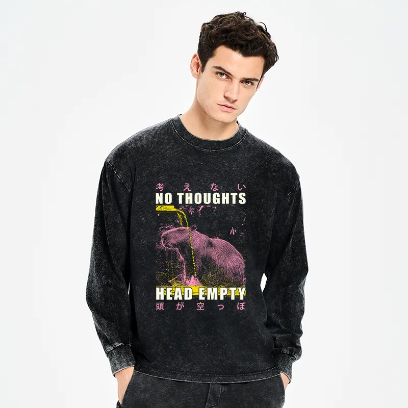 Tokyo-Tiger No Thoughts Head Empty Washed Long Sleeve T-Shirt