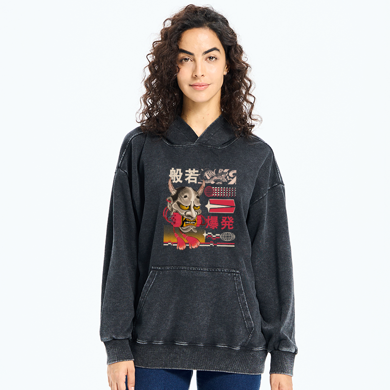 Tokyo-Tiger Hannya Mask Japanese Washed Hoodie