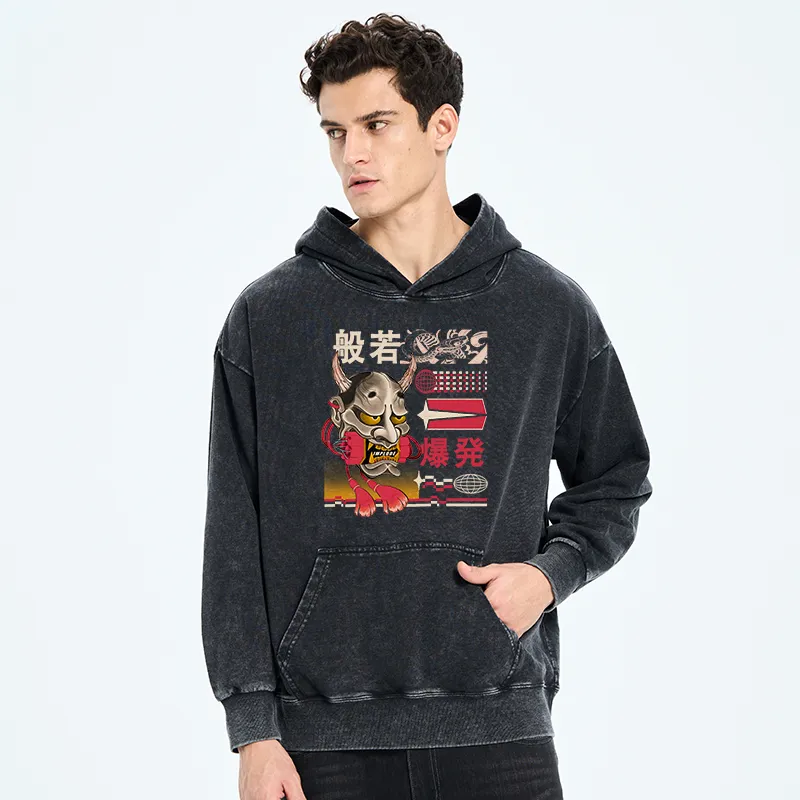 Tokyo-Tiger Hannya Mask Japanese Washed Hoodie