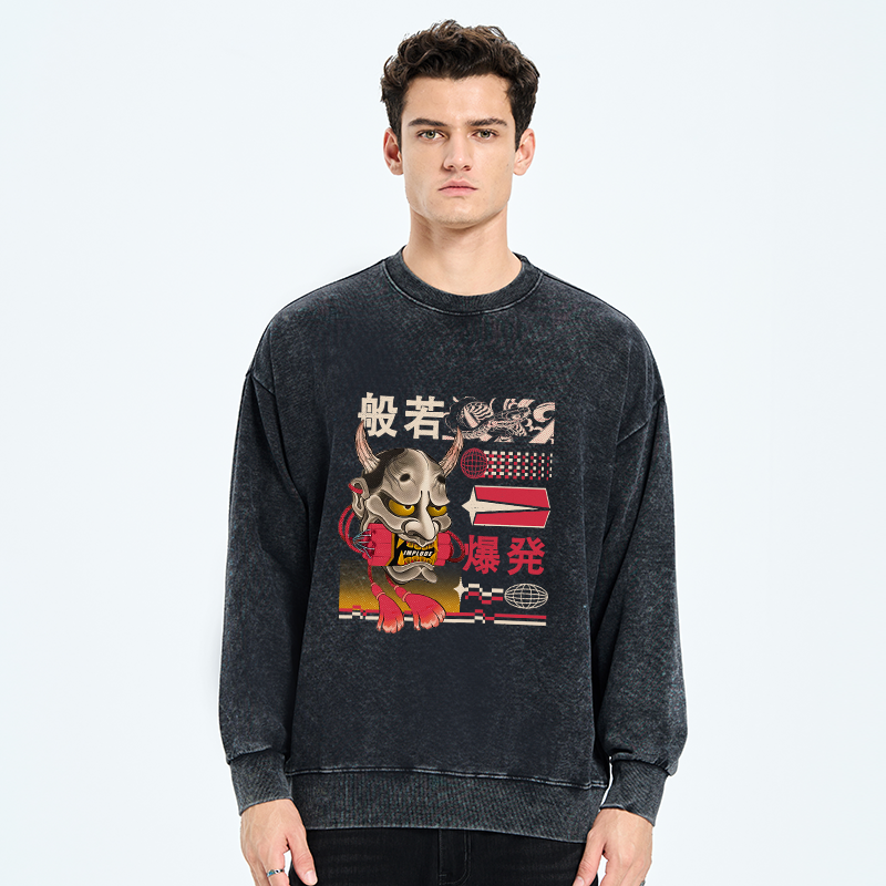 Tokyo-Tiger Hannya Mask Japanese Washed Sweatshirt