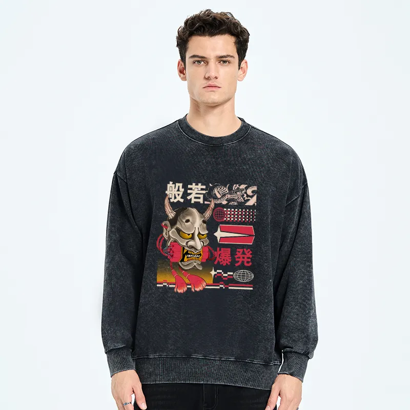 Tokyo-Tiger Hannya Mask Japanese Washed Sweatshirt