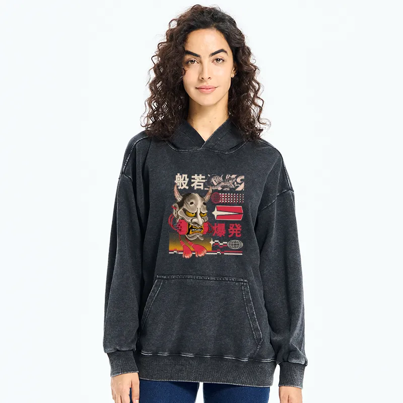 Tokyo-Tiger Hannya Mask Japanese Washed Hoodie
