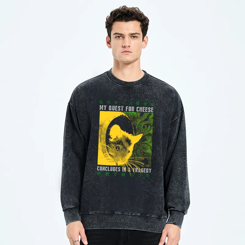 Tokyo-Tiger Mouse Has A Passion For Cheese Washed Sweatshirt