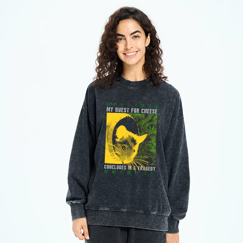 Tokyo-Tiger Mouse Has A Passion For Cheese Washed Sweatshirt