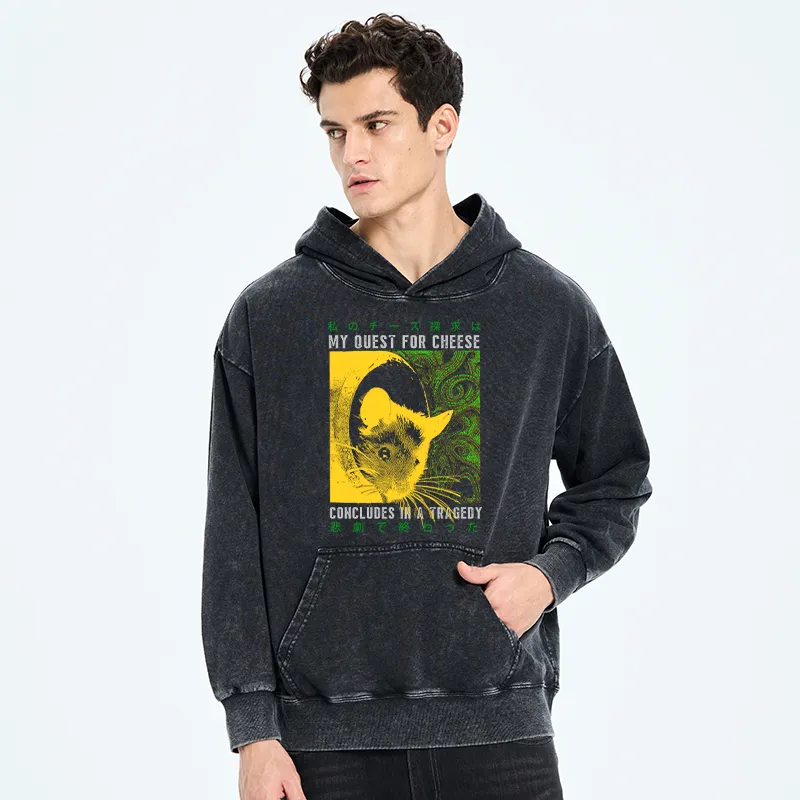 Tokyo-Tiger Mouse Has A Passion For Cheese Washed Hoodie