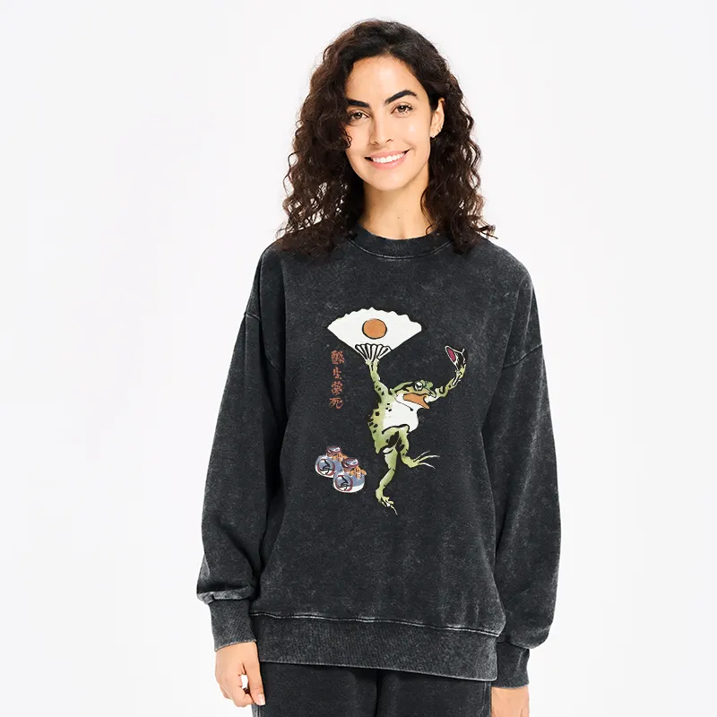 Tokyo-Tiger Dancing Frog Japanese Washed Sweatshirt