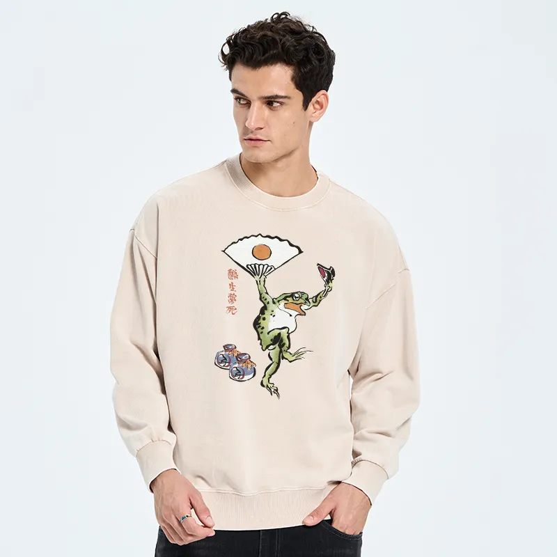 Tokyo-Tiger Dancing Frog Japanese Washed Sweatshirt