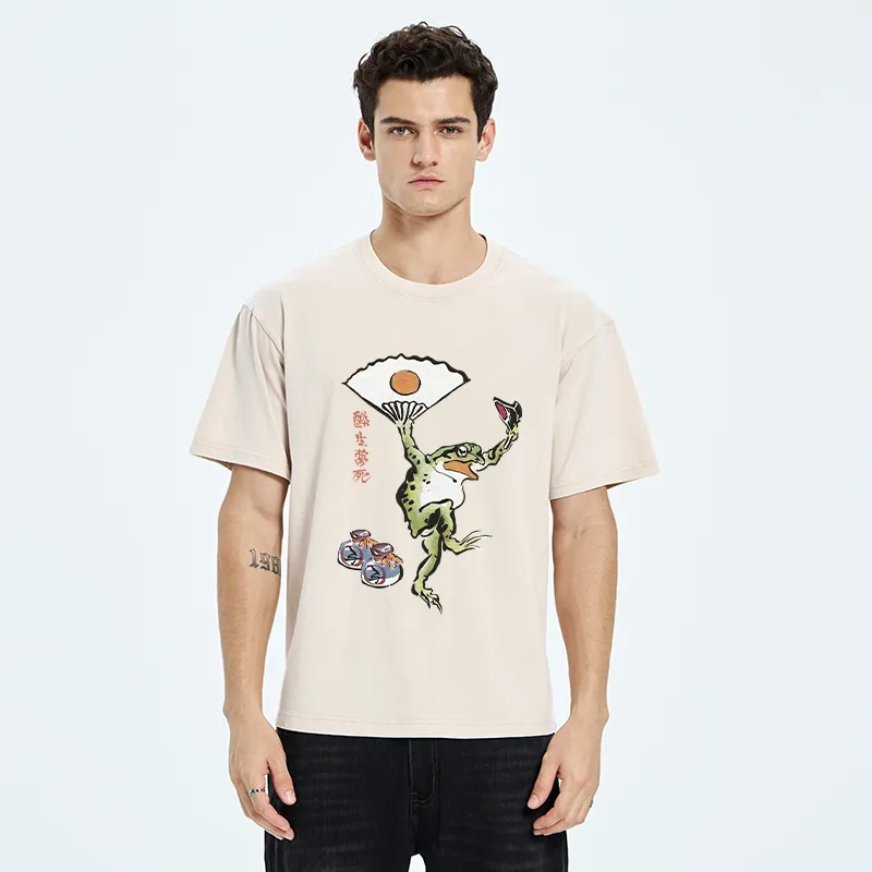 Tokyo-Tiger Dancing Frog Japanese Washed T-Shirt