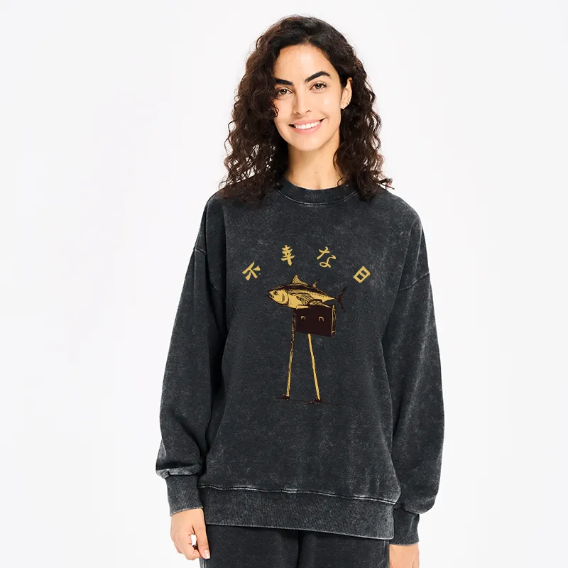 Tokyo-Tiger Unlucky Fish Japanese Washed Sweatshirt